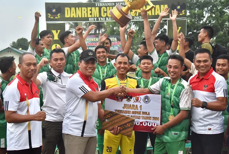 Kodim 0429/Lamtim Raih Juara Pertama Turnamen Sepak Bola Danrem Cup Dalam Rangka HUT Ke-79 TNI Tahun 2024