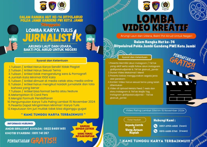 Sambut HUT ke 74, Ditpolairud Polda Jambi Gandeng PWI Kota Gelar Lomba Karya Tulis Jurnalistik dan Video Kreatif