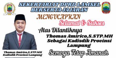 Jajaran Sekertariat DPRD Lamsel Ucapkan Selamat Kepada Thomas Amirico Sebagai Kadisdikbud Provinsi Lampung