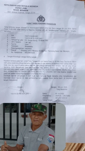 Wartawan Merangin Yahya Laporkan Diteror dan Diancam Dibunuh oleh Orang Berinisial AD
